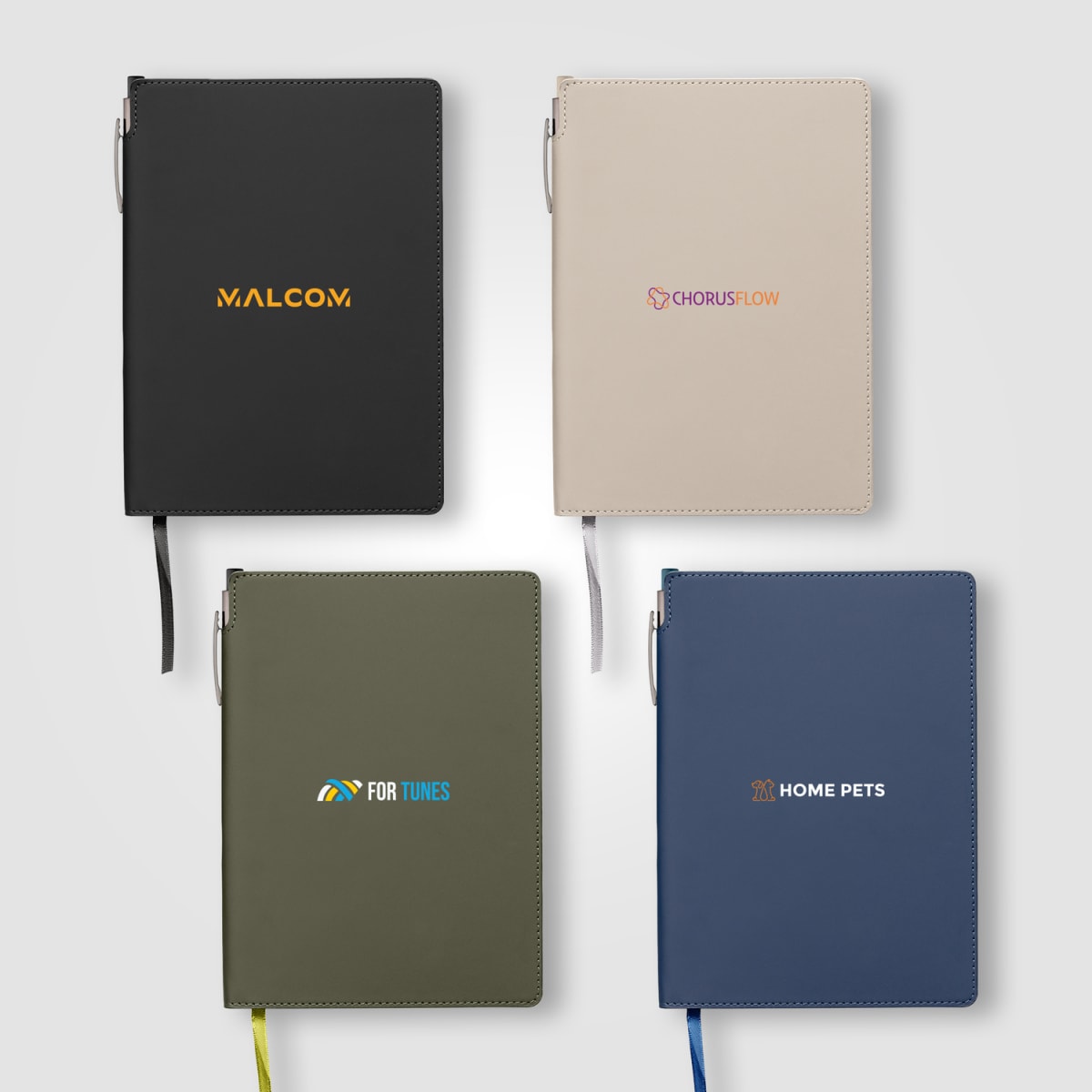 Branded A5 Recycled PU Notebook and Pen Set with Pen Loop