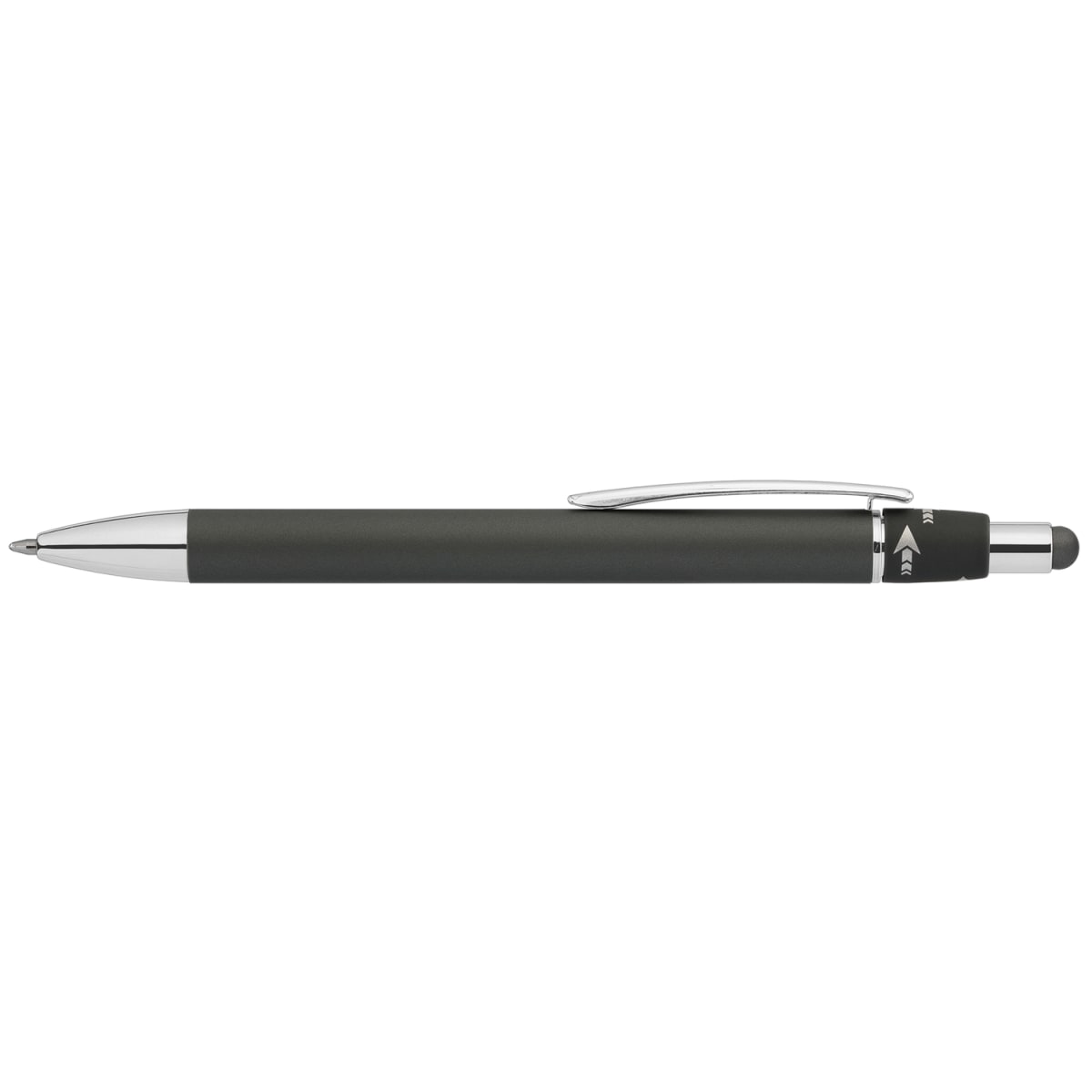 Branded Metal Spinner Pen with Chrome Trim and Stylus in Gunmetal