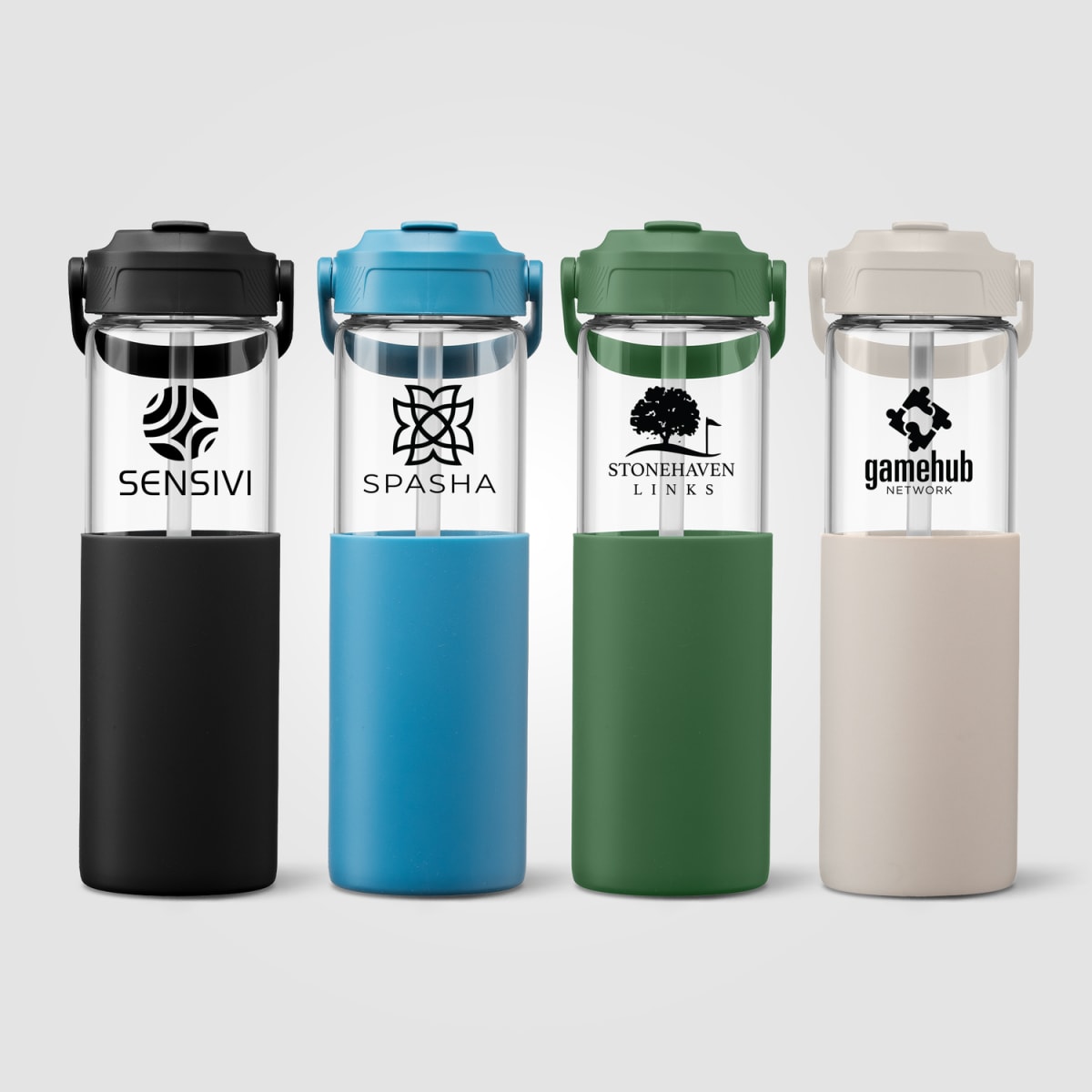 Branded 650 ml Glass Straw Bottle with Silicone Sleeve