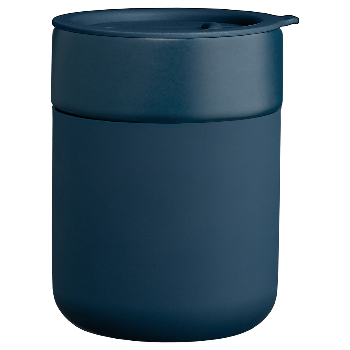 Branded 295 ml Matte Ceramic Mug with Silicone Sleeve and Lid in Navy Blue