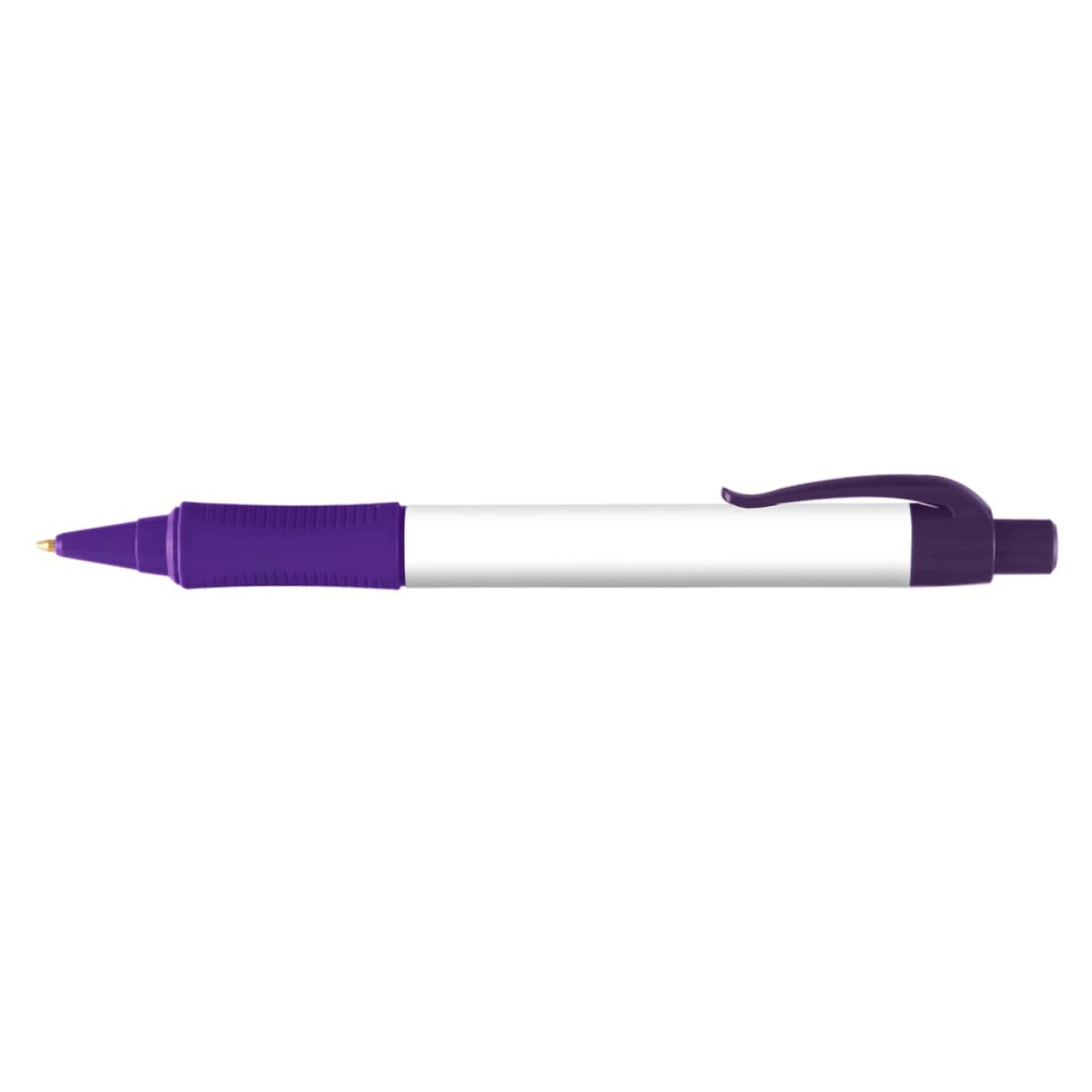 Branded Wide Body Retractable Pen with Rubber Grip in Purple