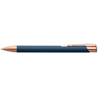 Branded Satin Finish Metal Pen with Rose Gold Accents in Navy Blue