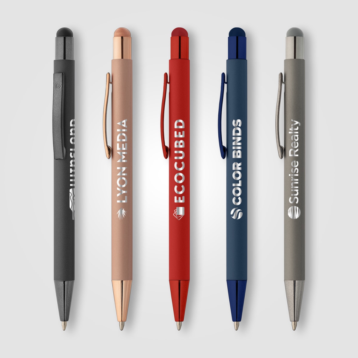 Branded Monochrome Soft-Touch Metal Pen with Stylus