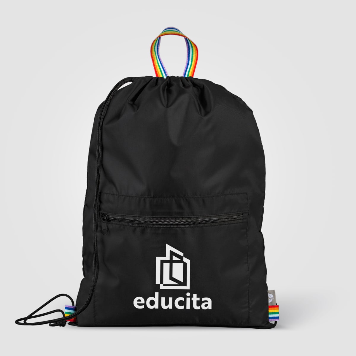 Branded Recycled Polyester Drawstring Bag with Zip Pocket