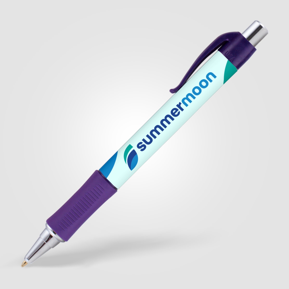 Branded Wide Body Retractable Pen with Chrome Accents in Purple