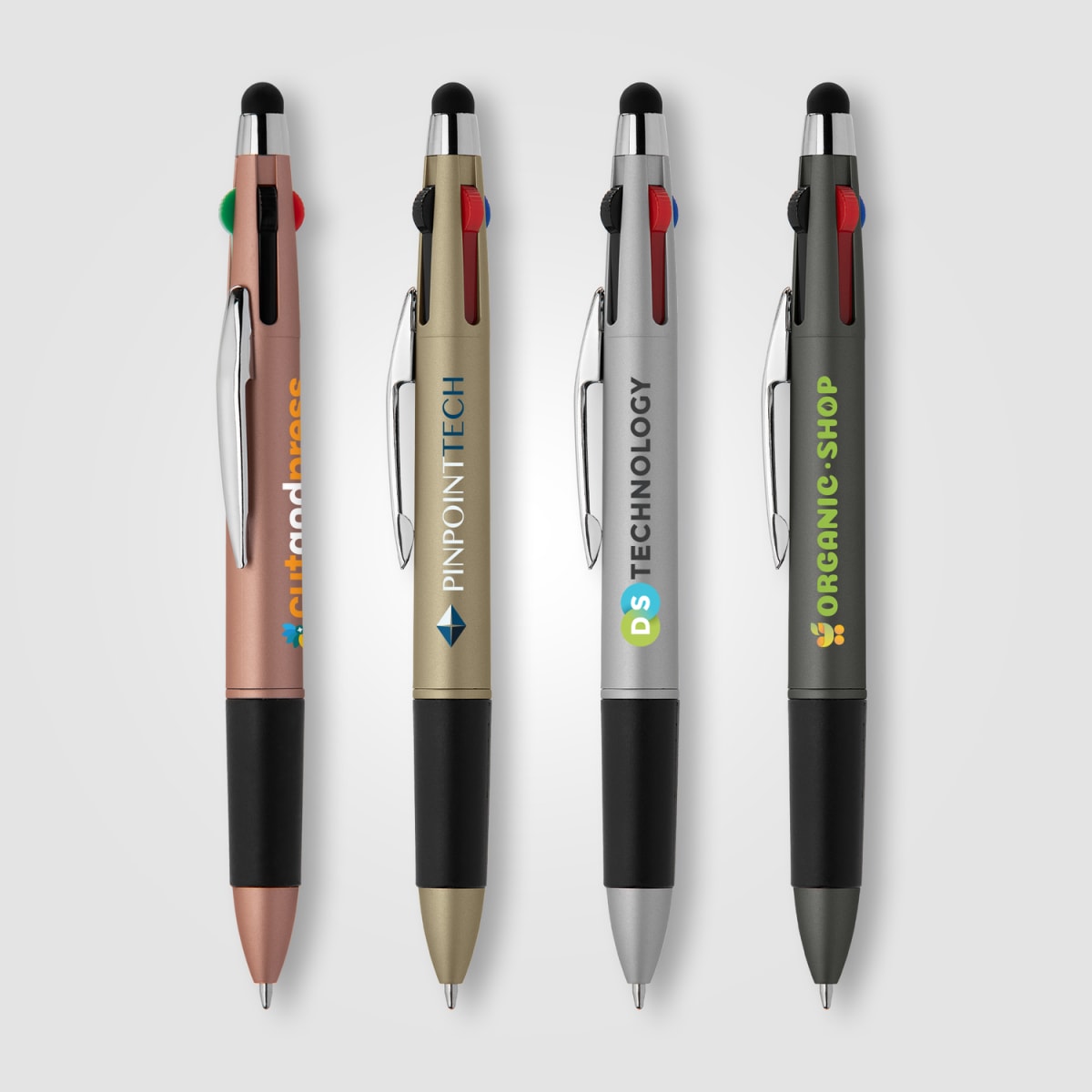 Branded Four-Colour Multi-Ink Pen with Stylus