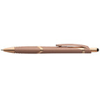 Branded Soft-Touch Plastic Pen with Rose Gold Trim and Stylus in Rose Gold