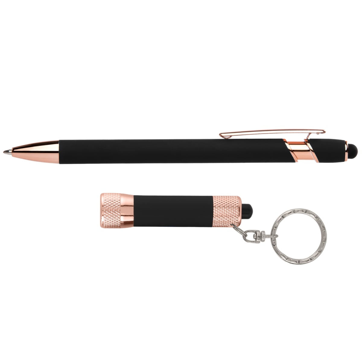 Branded Rose Gold Pen and Torch Gift Set with Thank You Box in Black