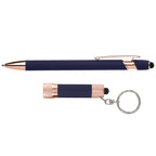 Branded Rose Gold Pen and Torch Gift Set with Thank You Box in Blue