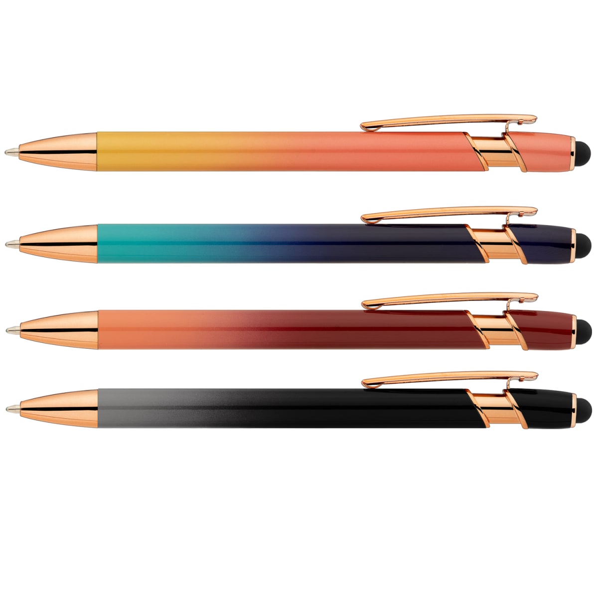 Branded Ombre Metal Pen with Stylus and Rose Gold Trim