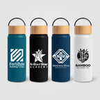 Branded 530ml Insulated Stainless Steel Bottle with Bamboo Lid