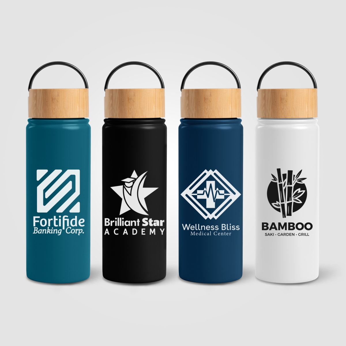 Branded 530ml Insulated Stainless Steel Bottle with Bamboo Lid
