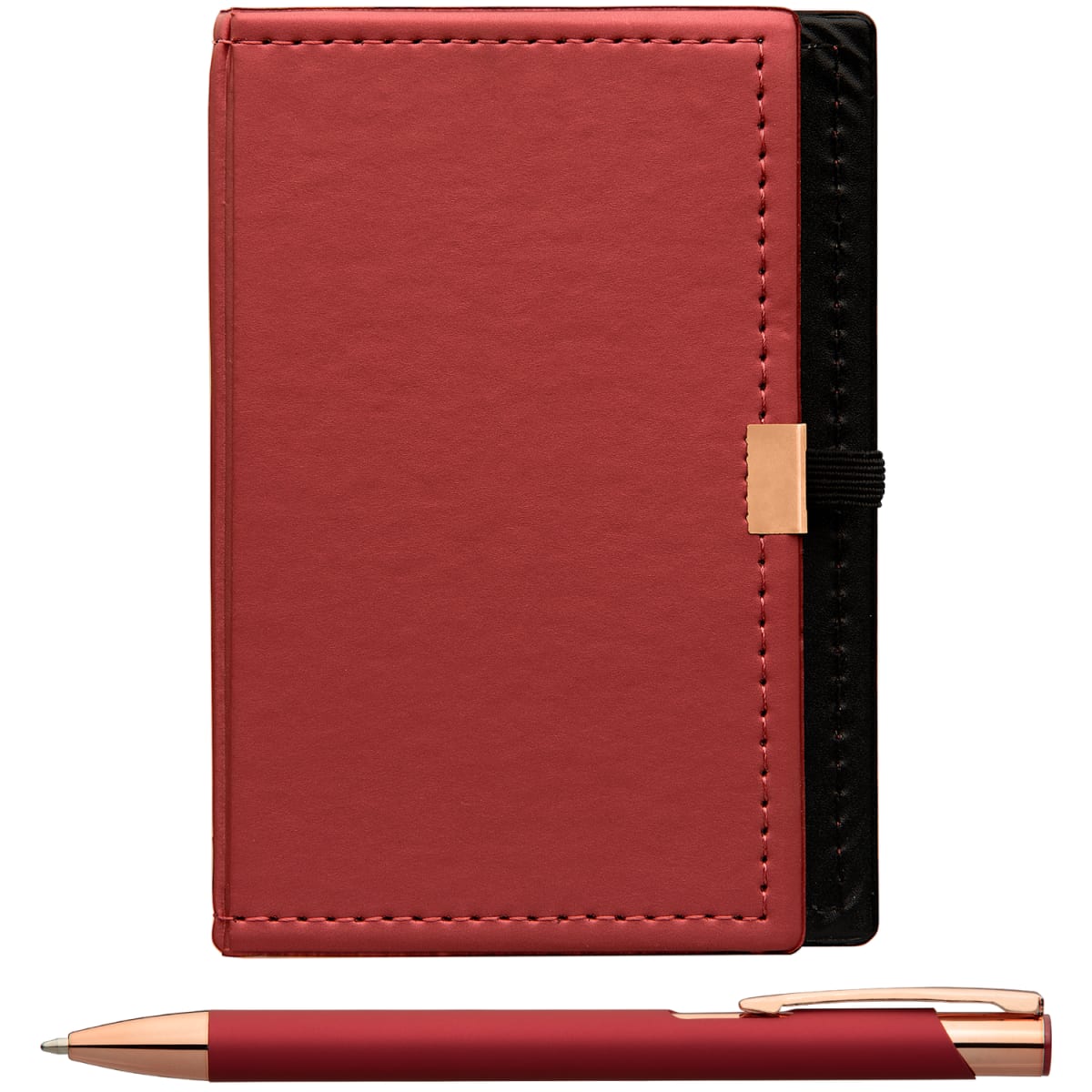 Branded Note Caddy Gift Set with Rose Gold Pen in Red