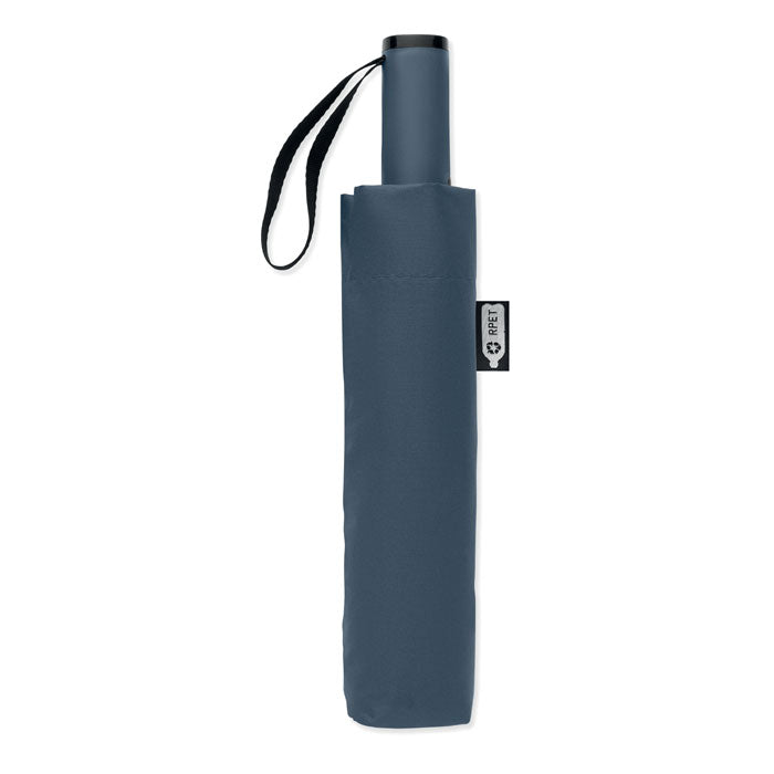 Blue umbrella with a brand logo on a white background