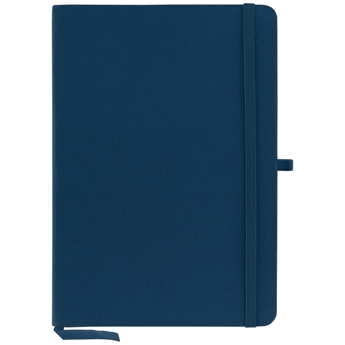 Branded Recycled Cotton A5 Notebook with Elastic Strap in Navy Blue