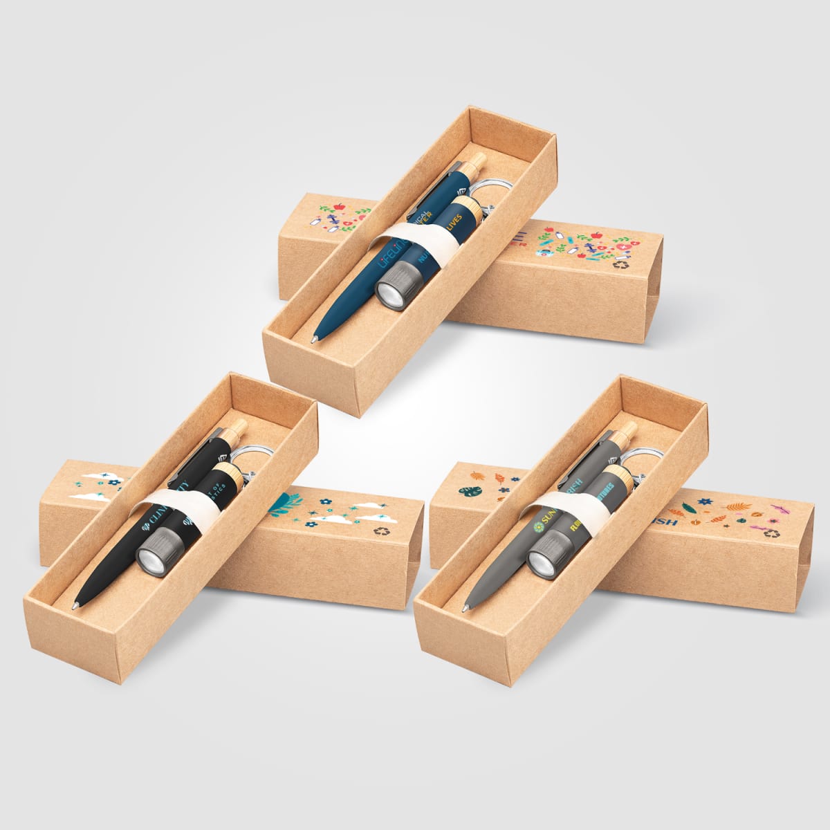 Branded Recycled Aluminium Pen and Torch Gift Set with Bamboo - GQM