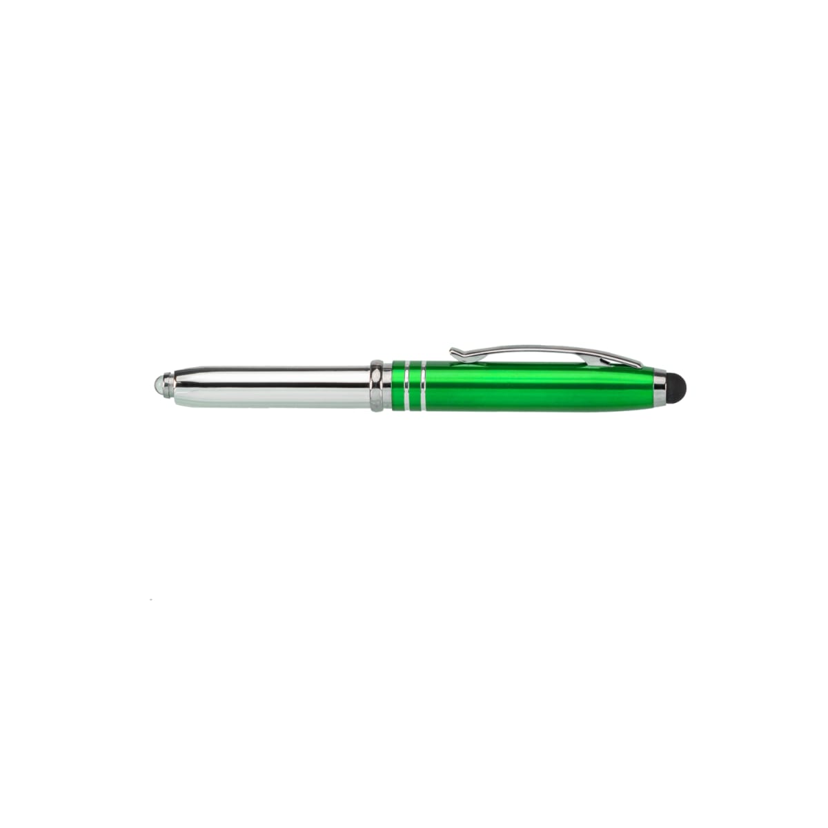 Branded Anodised Metal Pen with LED Light and Stylus in Green