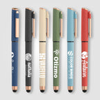 Branded Recycled Plastic Gel Pen with Stylus and Bronze Trim