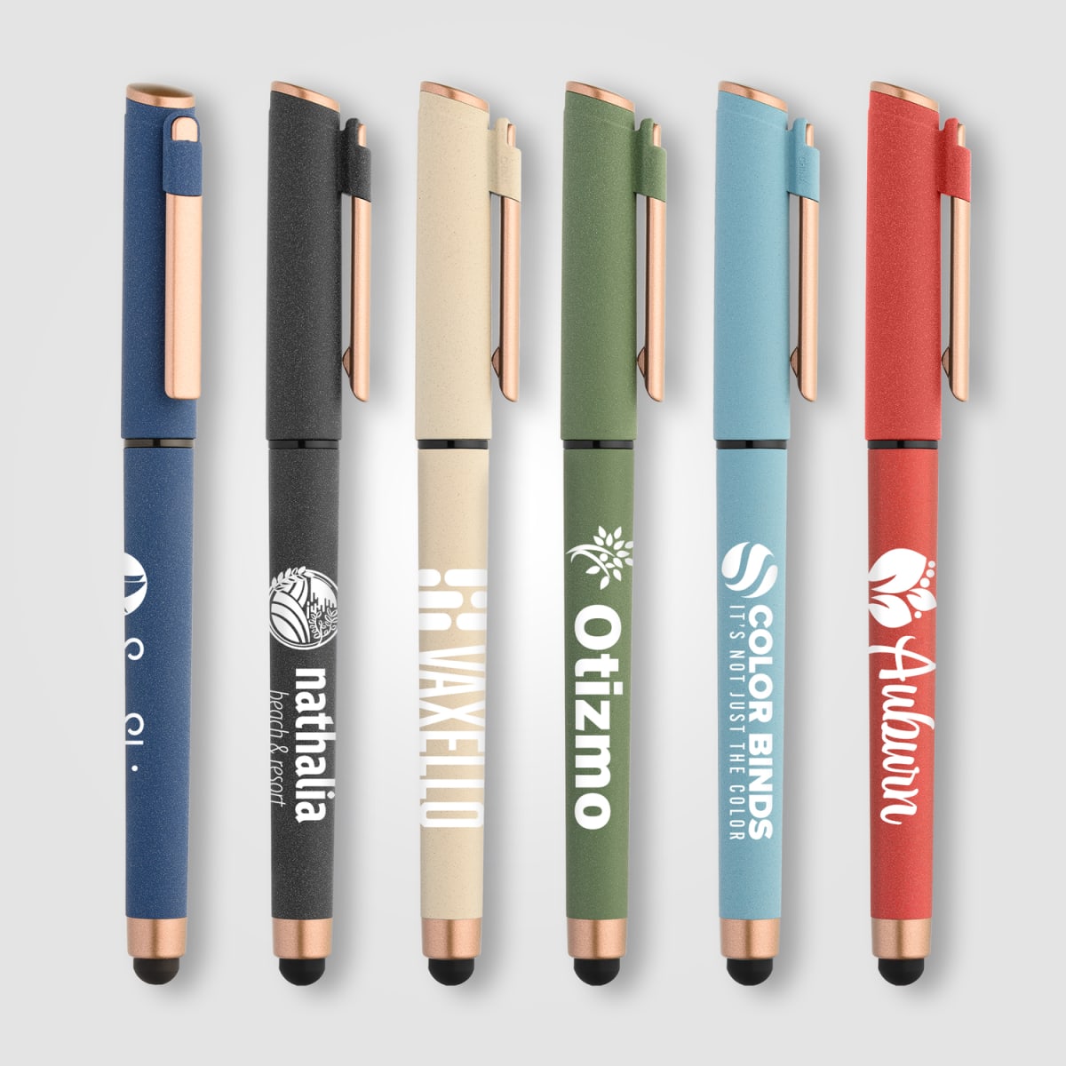 Branded Recycled Plastic Gel Pen with Stylus and Bronze Trim