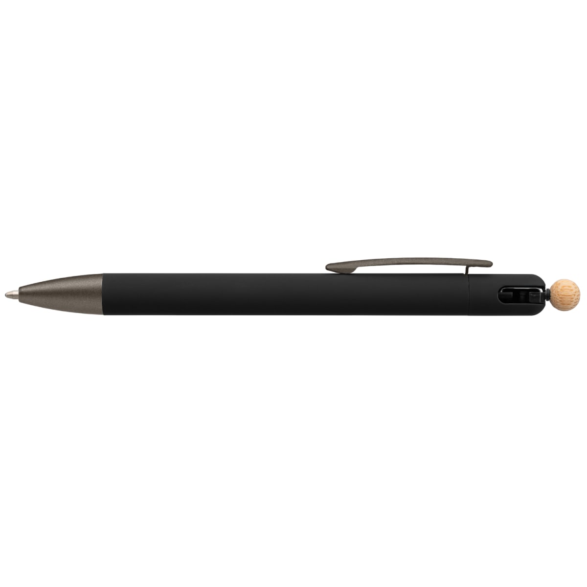 Branded Recycled Aluminium Fidget Pen with Bamboo Ball in Black