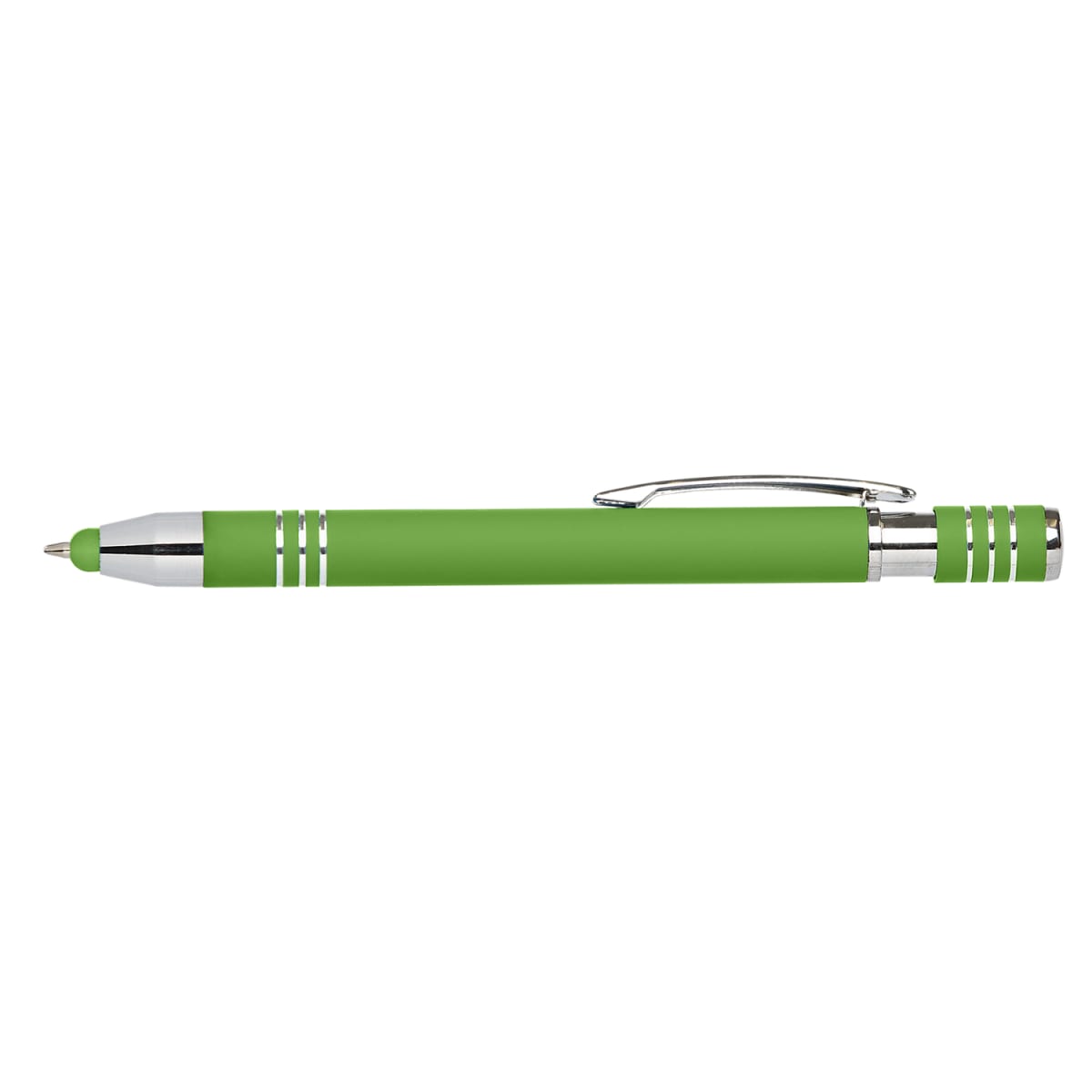 Branded Soft Touch Metal Stylus Pen with Blue or Black Ink in Green