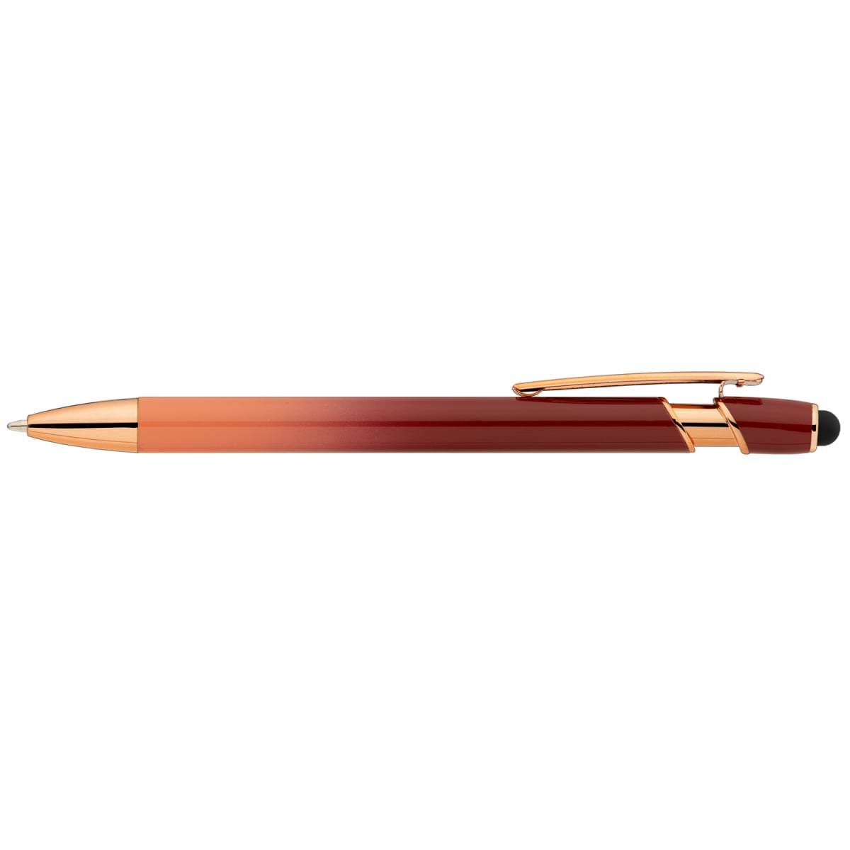 Branded Ombre Metal Pen with Stylus and Rose Gold Trim in Burgundy