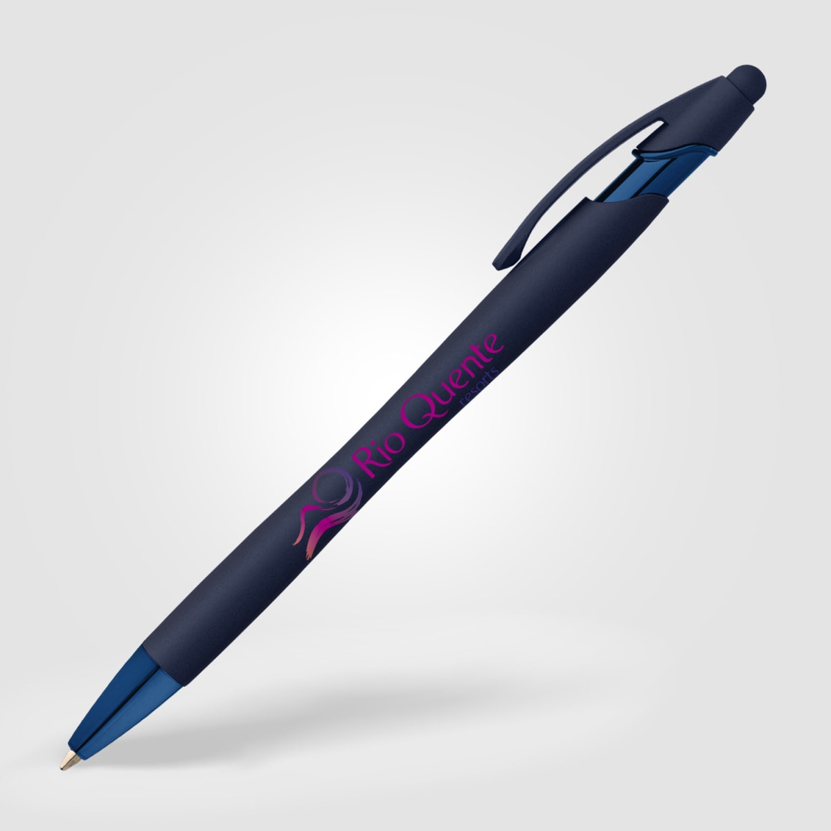 Branded Monochrome Soft-Touch Pen with Stylus
