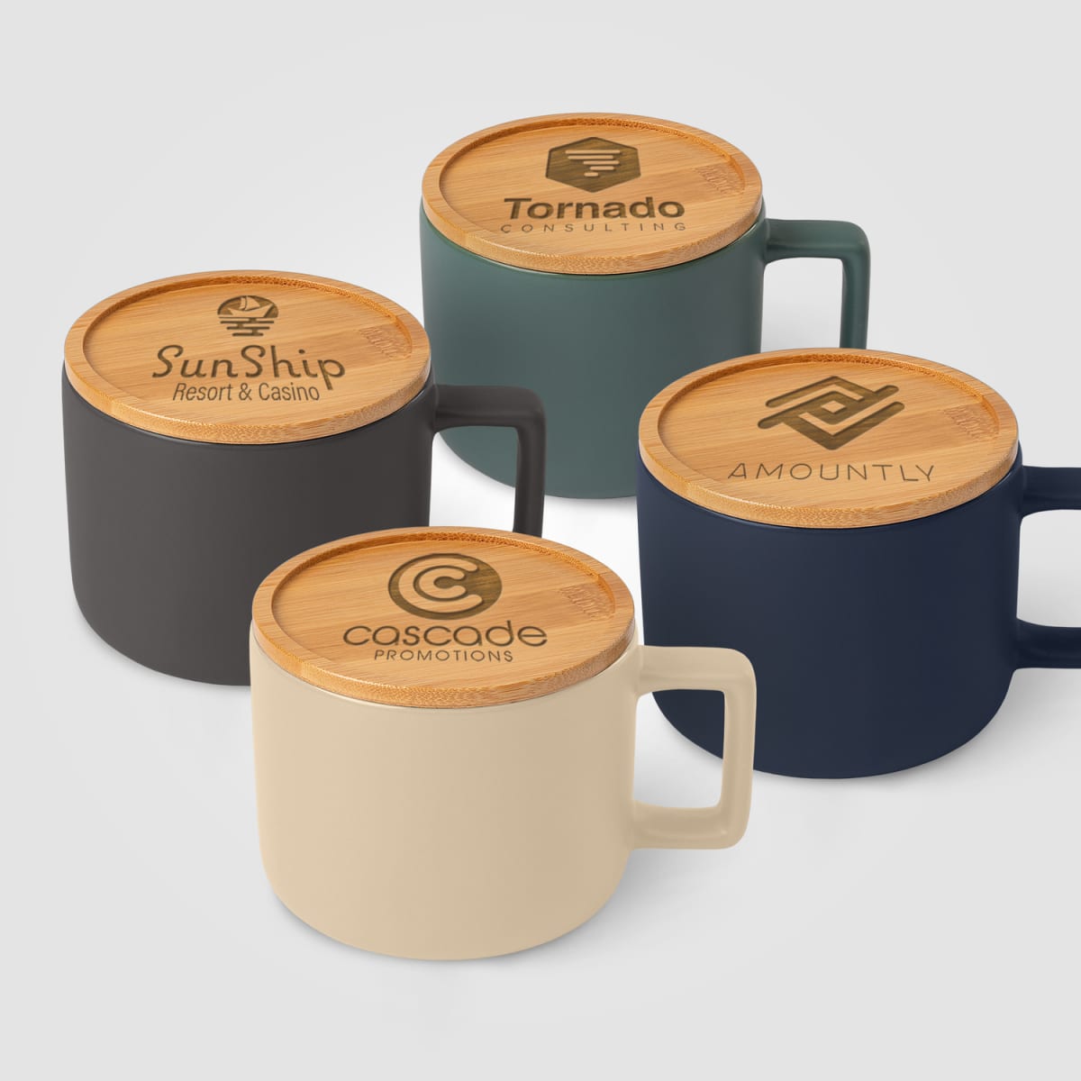 Branded 355 ml Ceramic Mug with Bamboo Lid