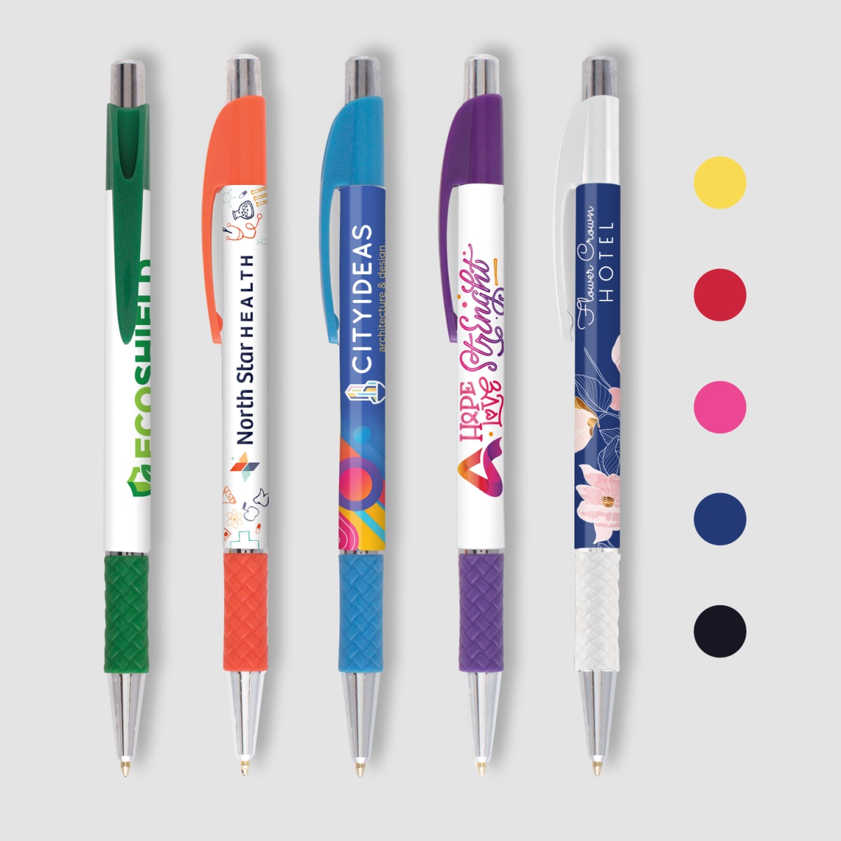Branded Full Colour Printed Grip Pen with Chrome Trim