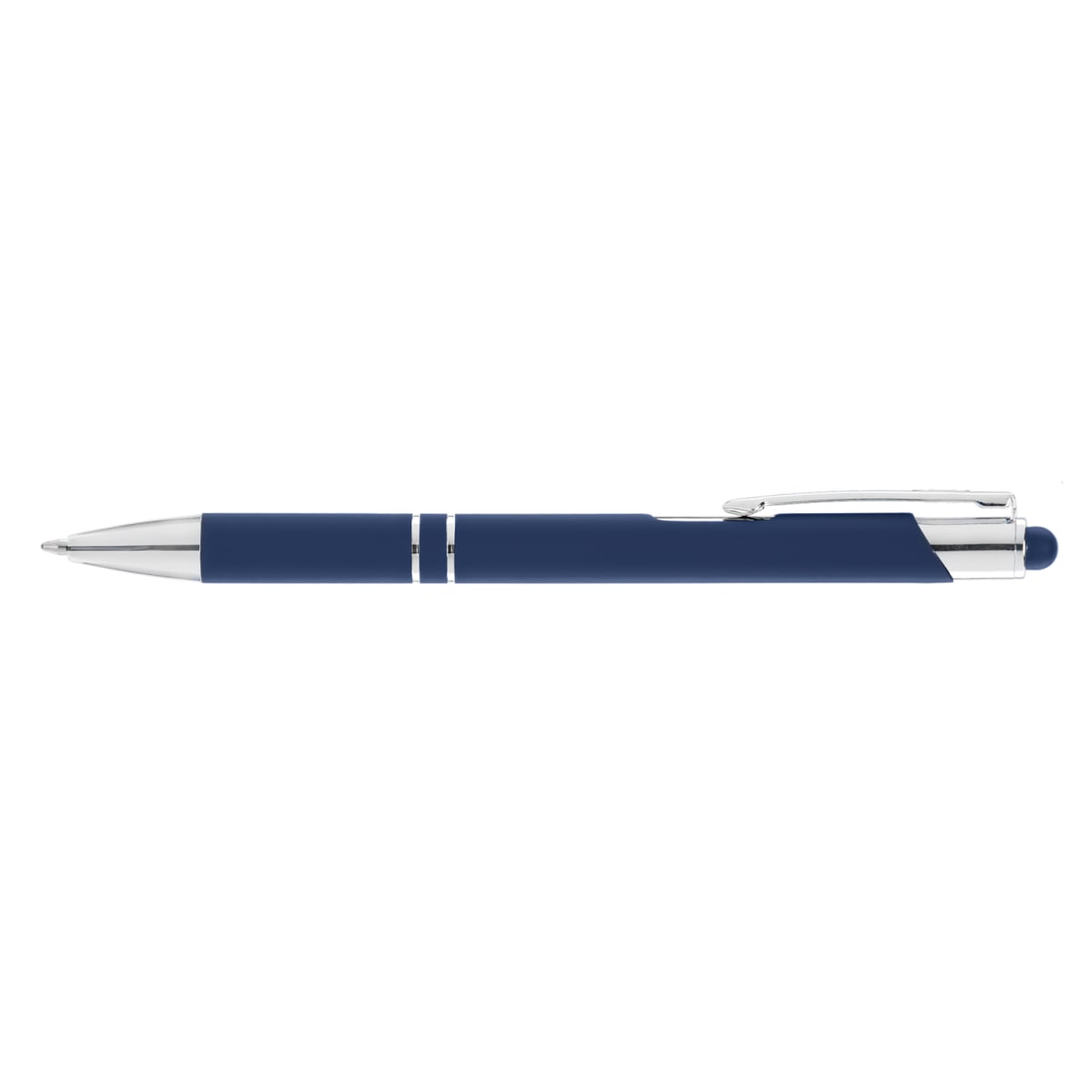 Branded Soft-Touch Metal Pen with Top Stylus in Navy Blue