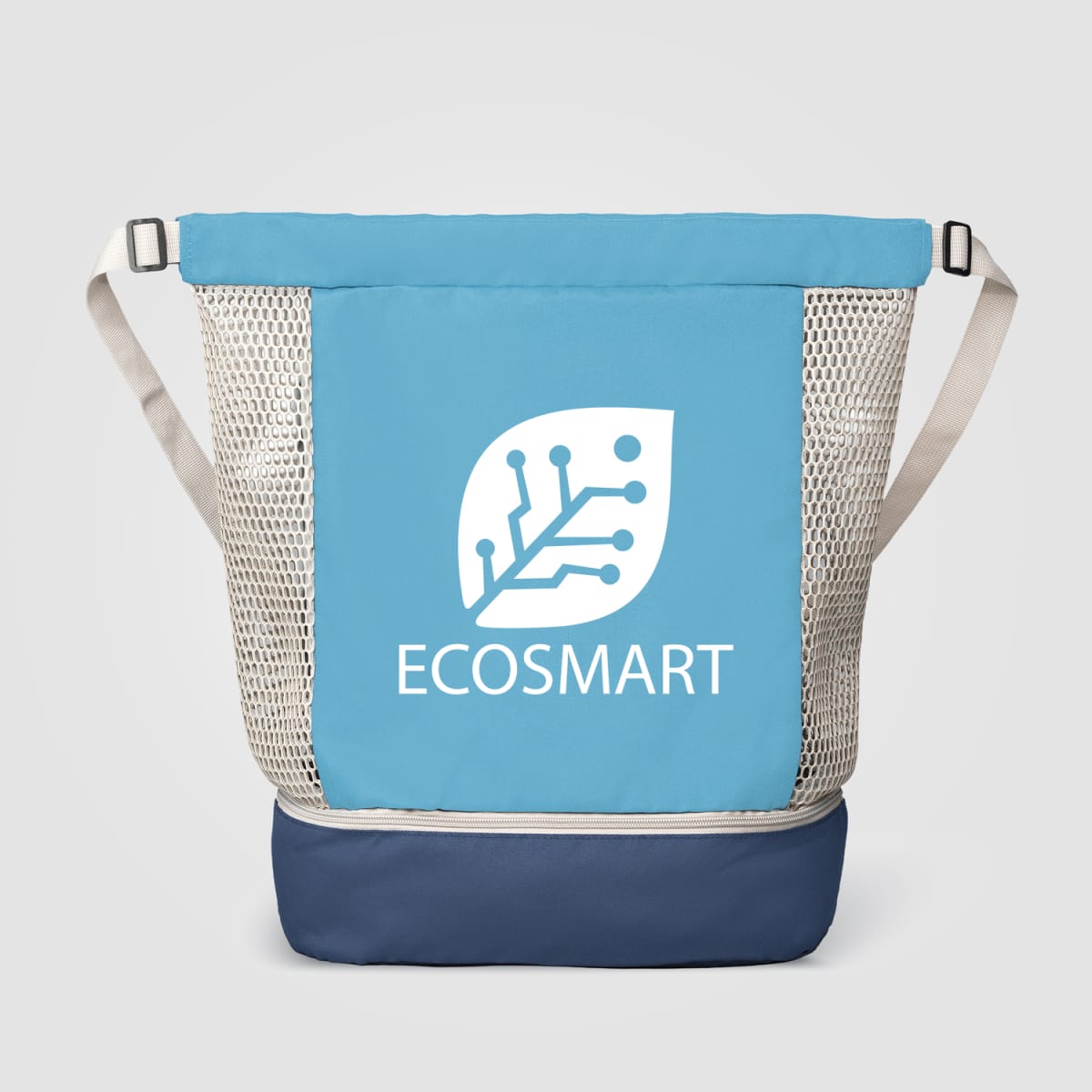 Branded Recycled Mesh Drawstring Bag with Zip Compartment