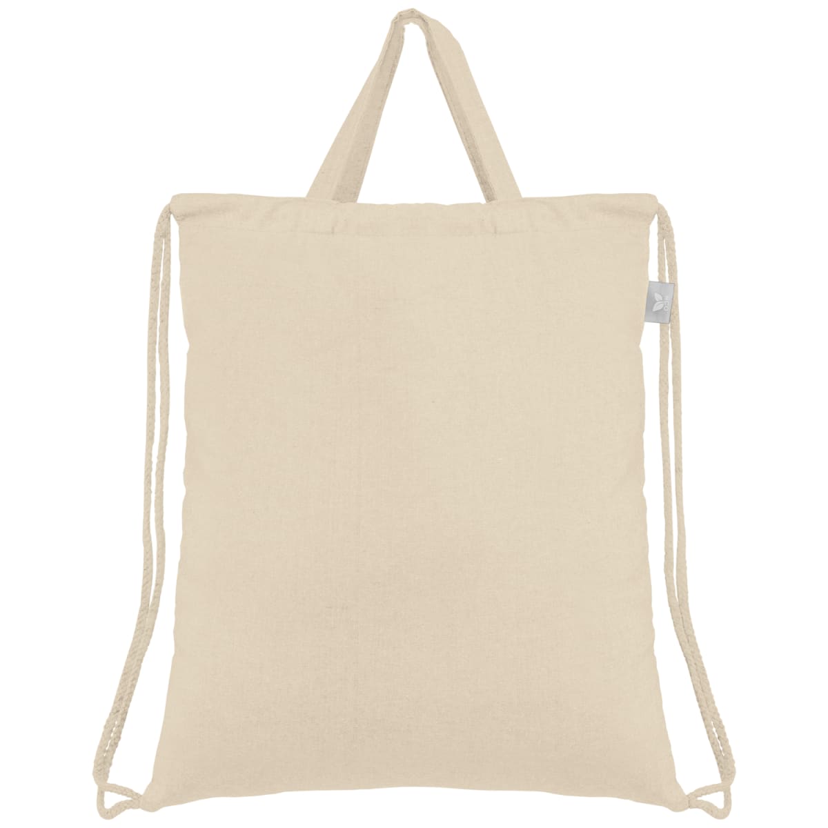 Branded Recycled Cotton Drawstring Bag with Top Handles in Natural