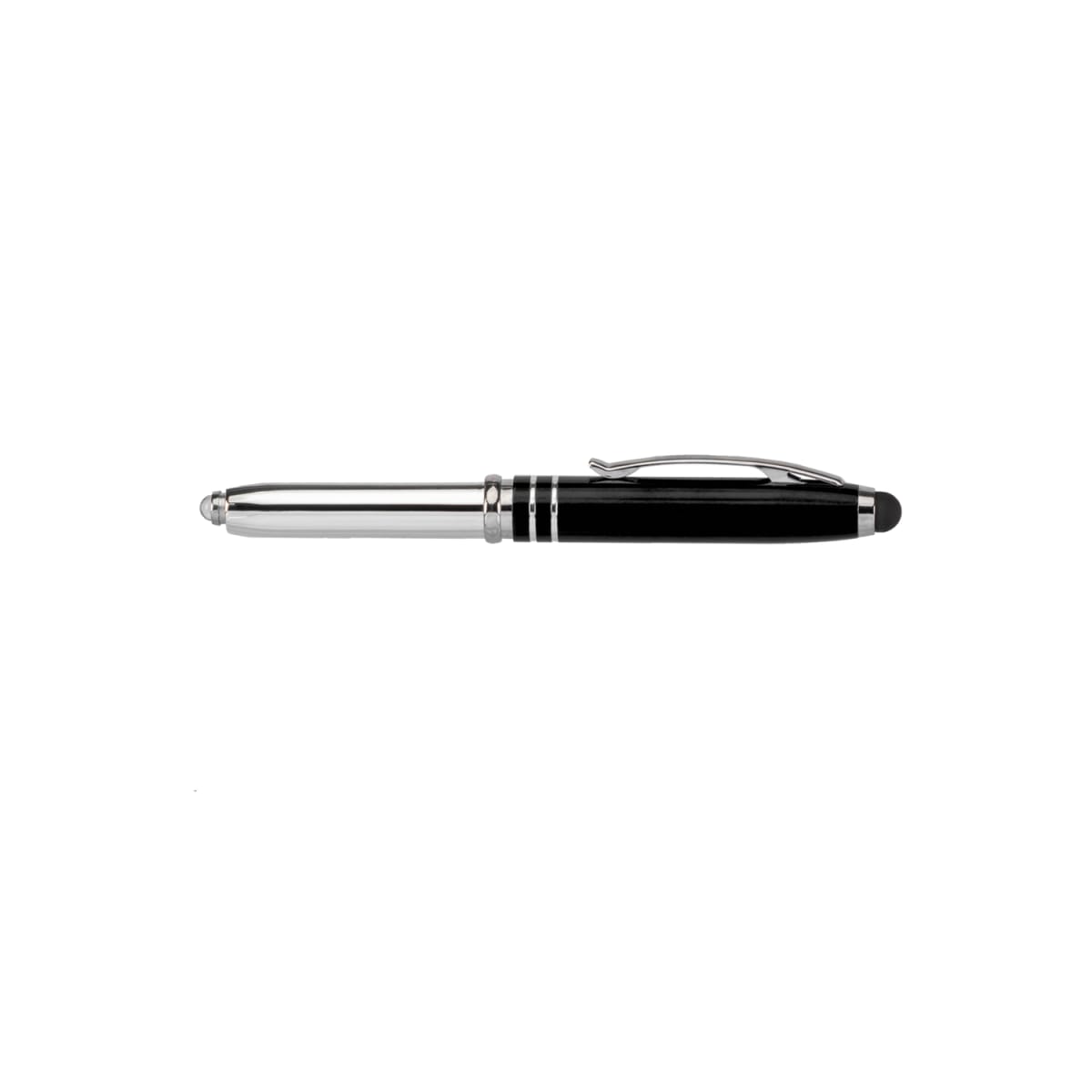 Branded Anodised Metal Pen with LED Light and Stylus in Black