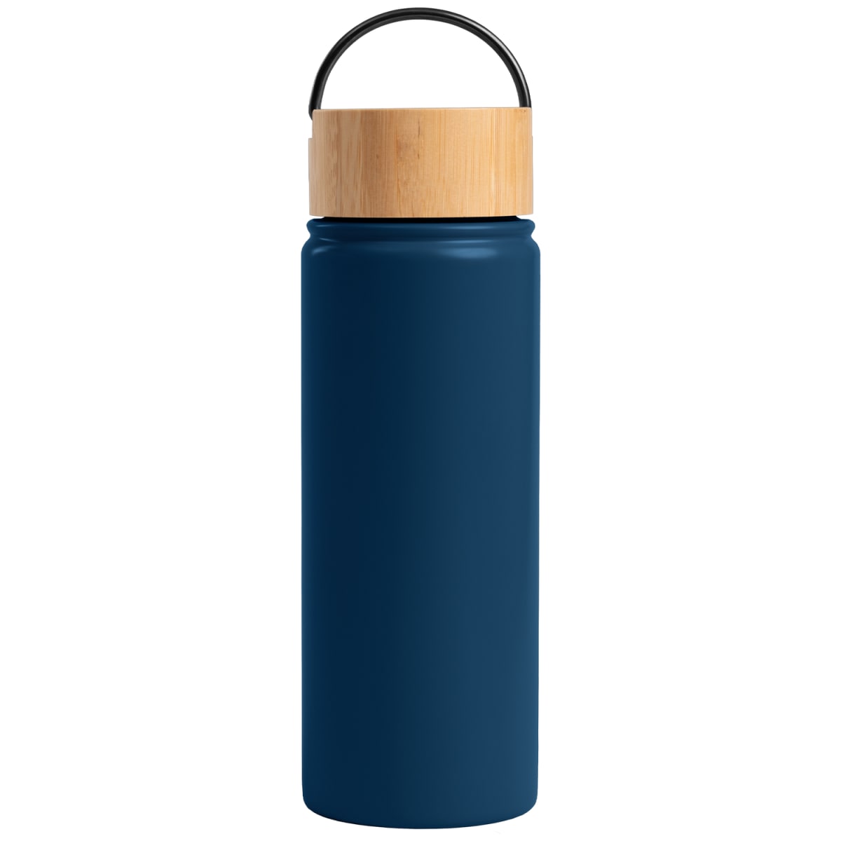 Branded 530ml Insulated Stainless Steel Bottle with Bamboo Lid in Navy Blue