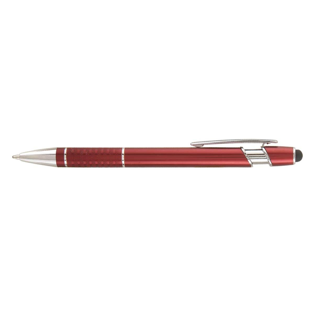 Branded Matte Metal Stylus Pen with Textured Grip in Burgundy