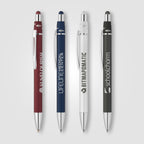 Branded Metal Spinner Pen with Chrome Trim and Stylus