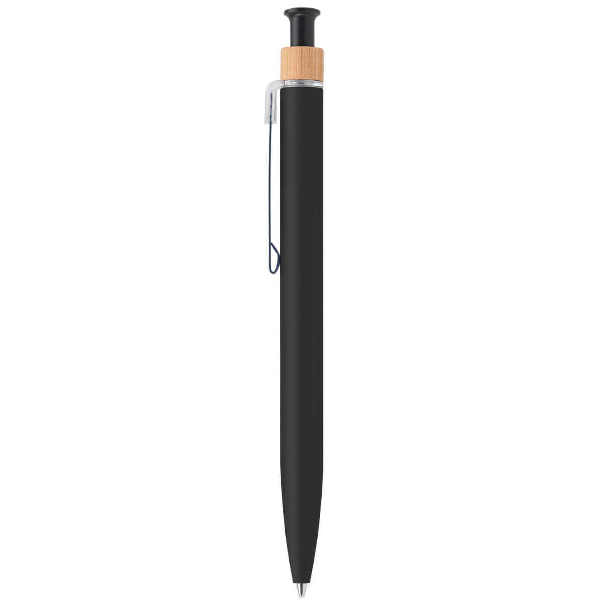 Branded Recycled Aluminium Soft Touch Click Pen with Bamboo Ring in Black