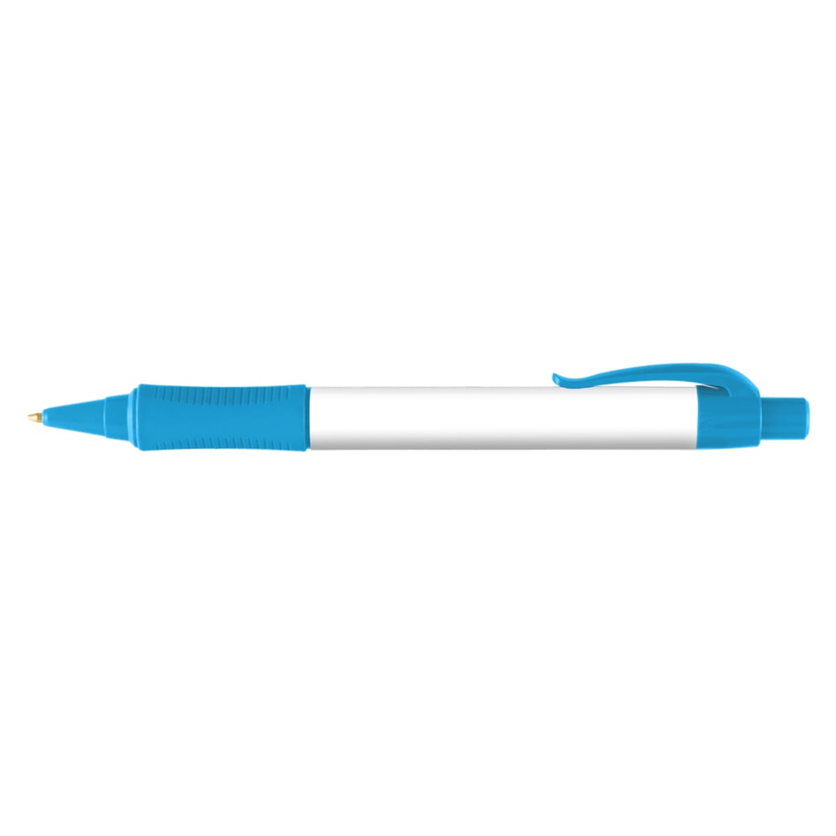 Branded Wide Body Retractable Pen with Rubber Grip in Light Blue