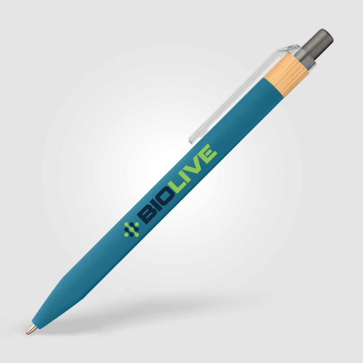 Branded Recycled Plastic Pen with Bamboo Accent