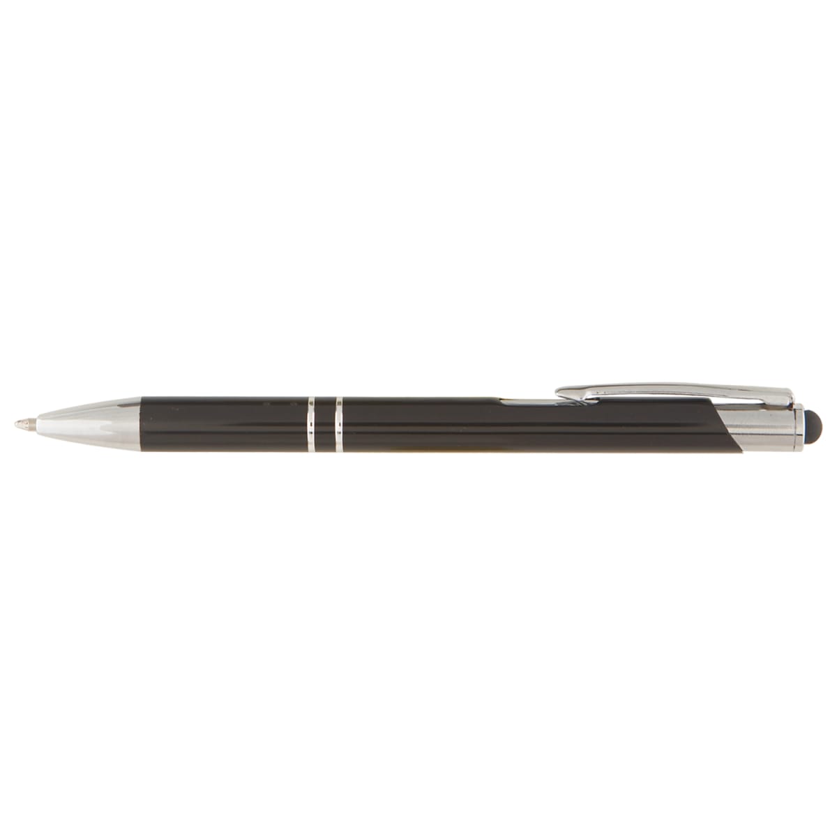 Branded Anodised Aluminium Pen with Top Stylus in Black