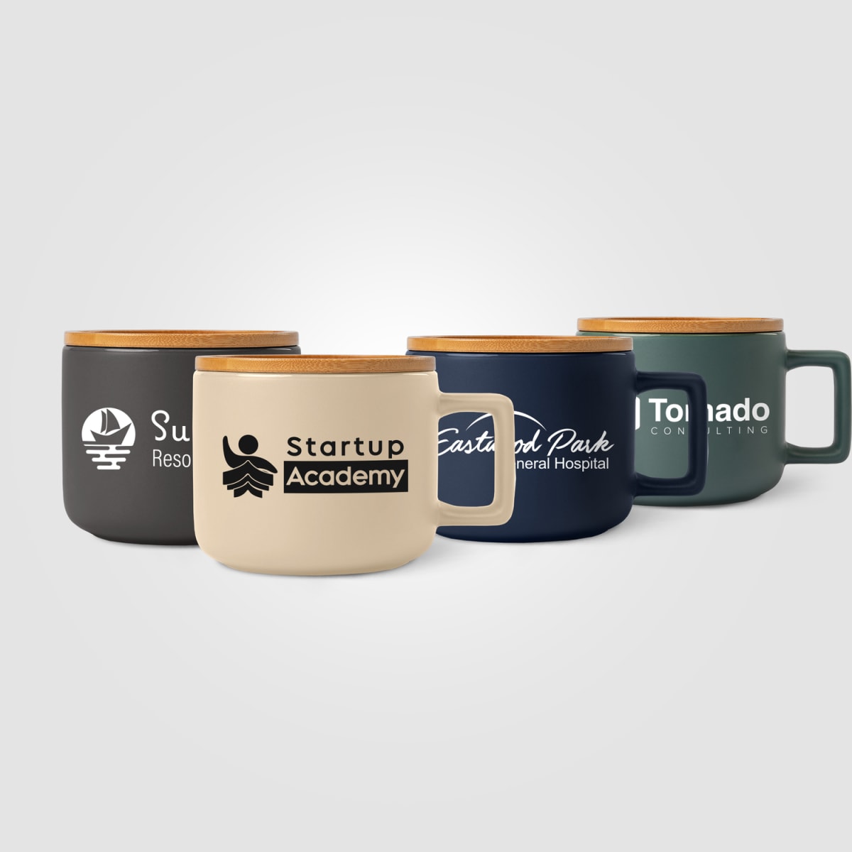 Branded 355 ml Ceramic Mug with Bamboo Lid