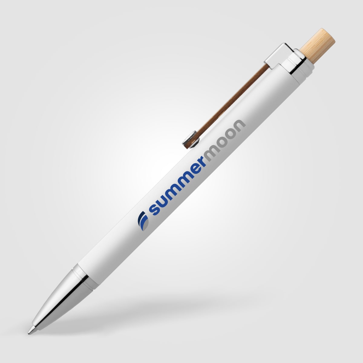 Branded Recycled Aluminium Soft Touch Pen with Bamboo Accents