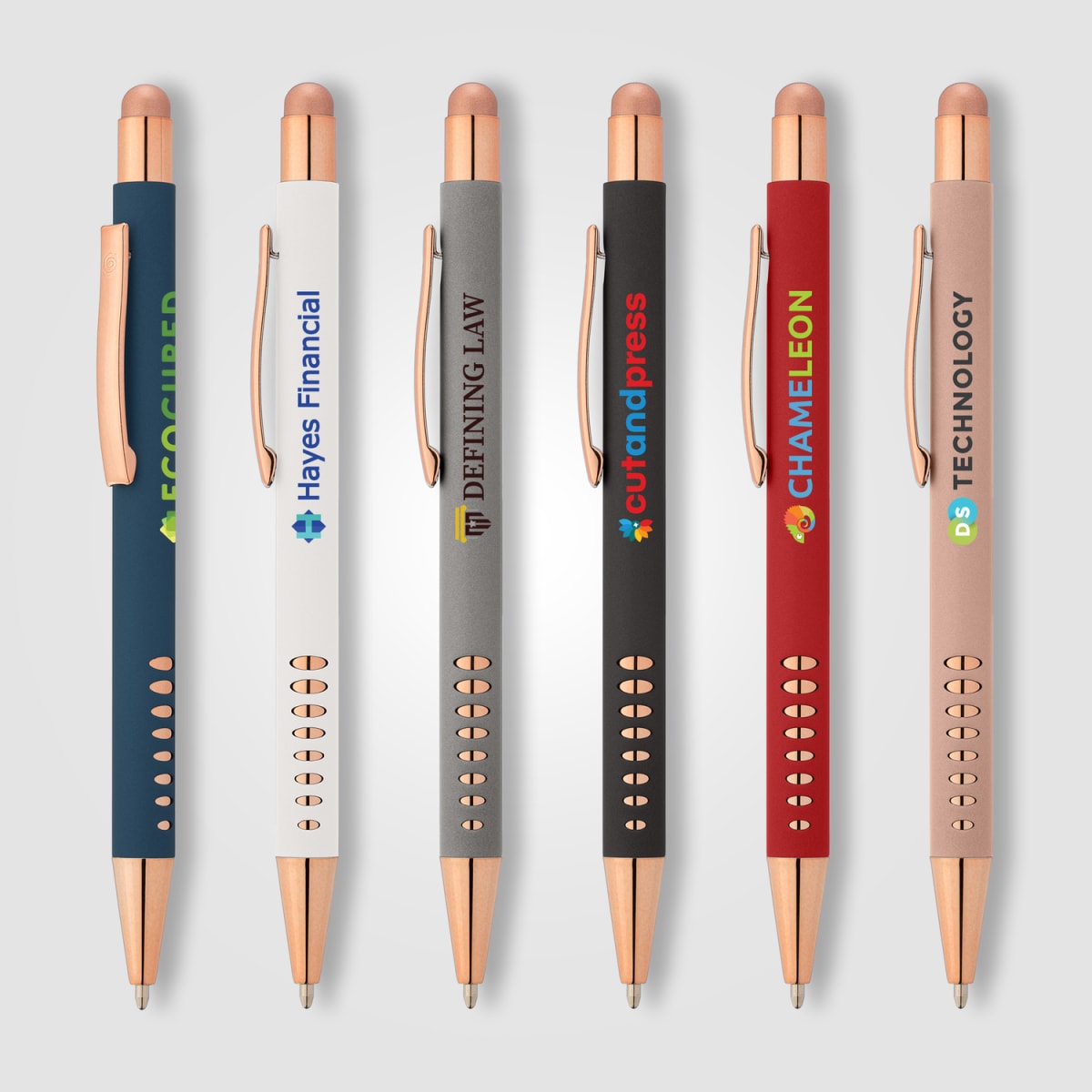 Branded Rose Gold Aluminium Stylus Pen with Cutouts