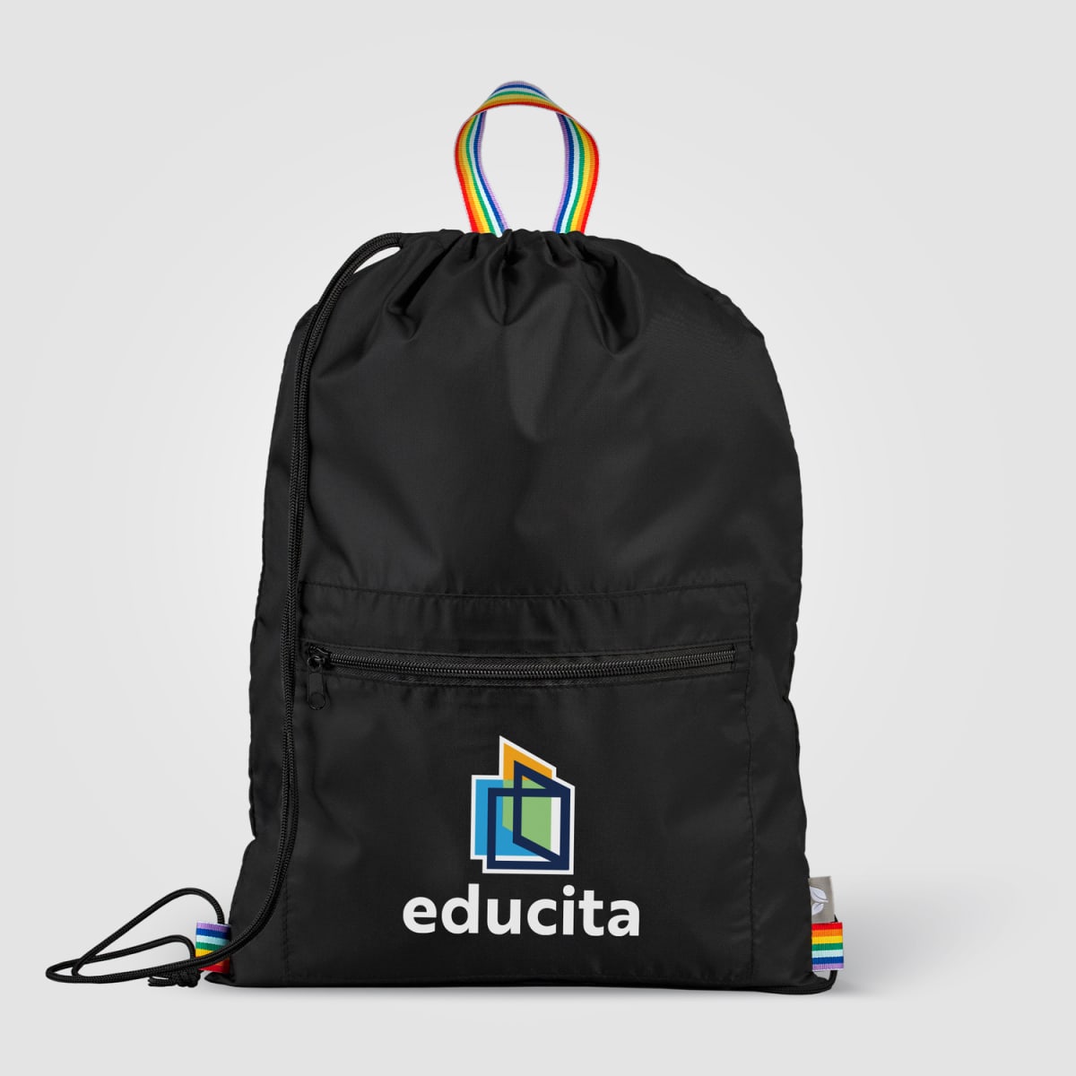 Branded Recycled Polyester Drawstring Bag with Zip Pocket