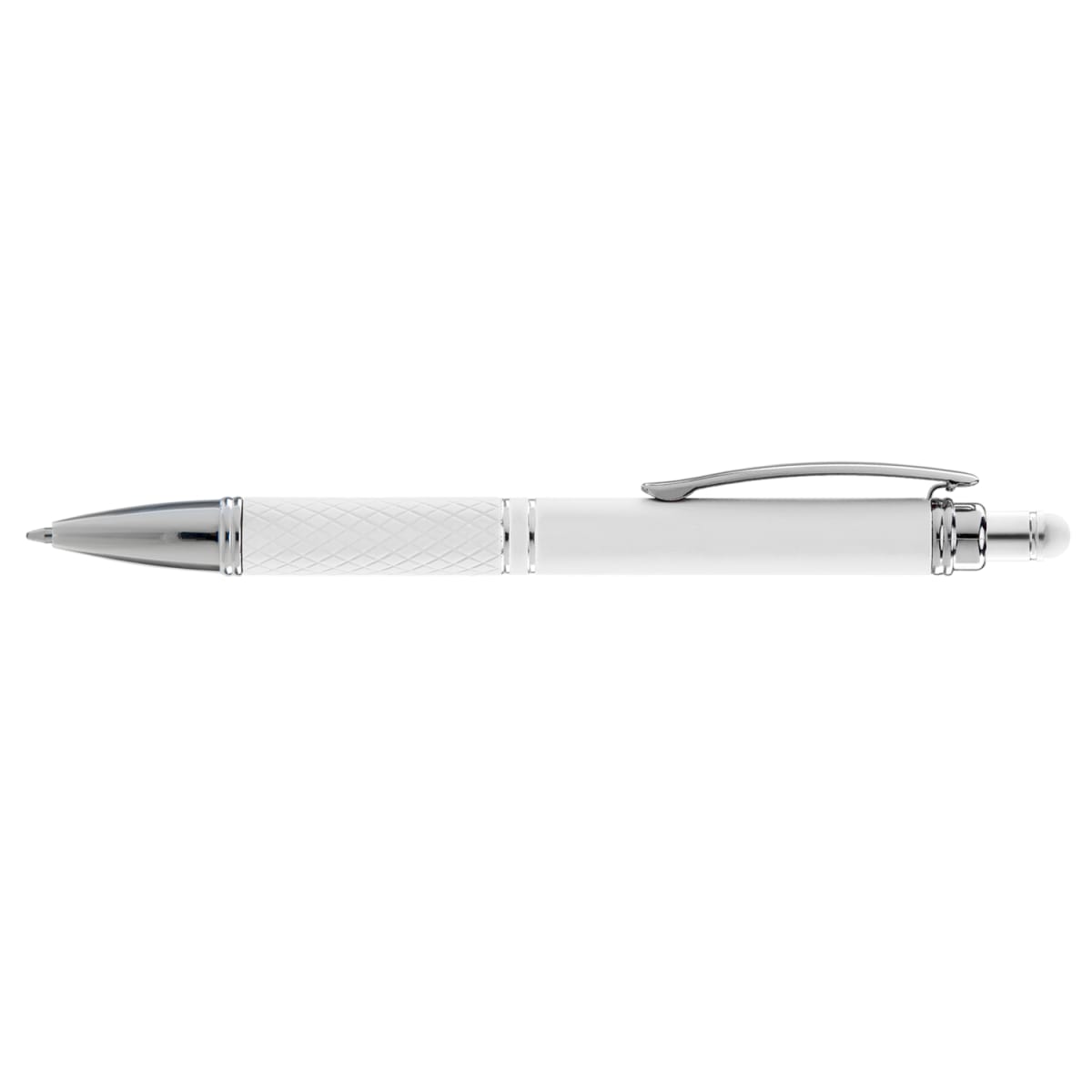 Branded Wide-Barrel Soft-Touch Metal Pen with Stylus in White