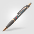 Branded Soft-Touch Plastic Pen with Rose Gold Trim and Stylus