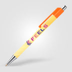 Branded Slimline Chrome Click Pen with Colour Clip in Neon Orange