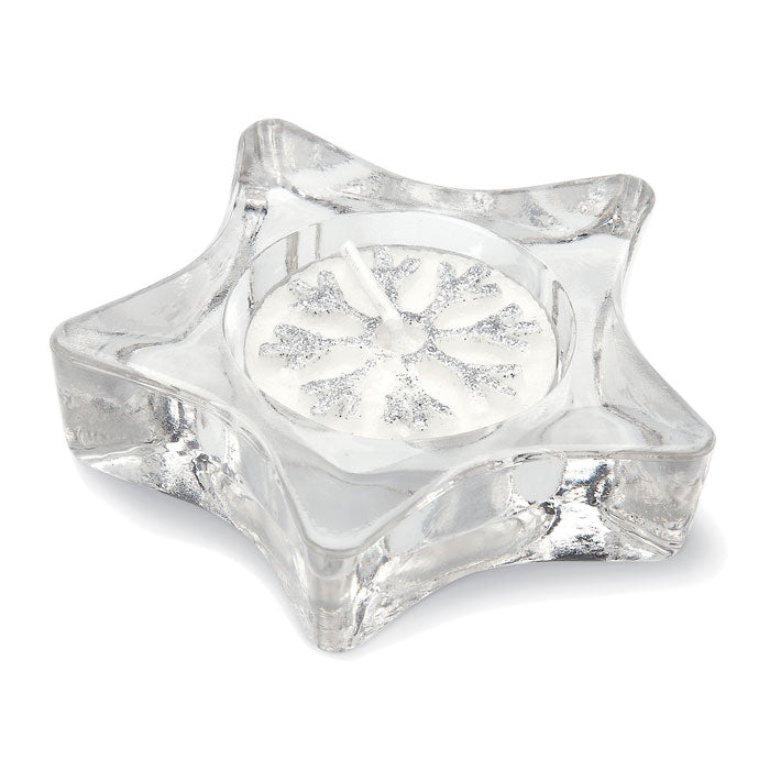 Branded star tea light candle holder, detail