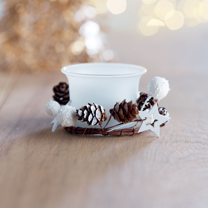 Branded Christmas candle holder, lit