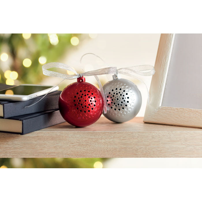 Branded Christmas bauble speaker, in use